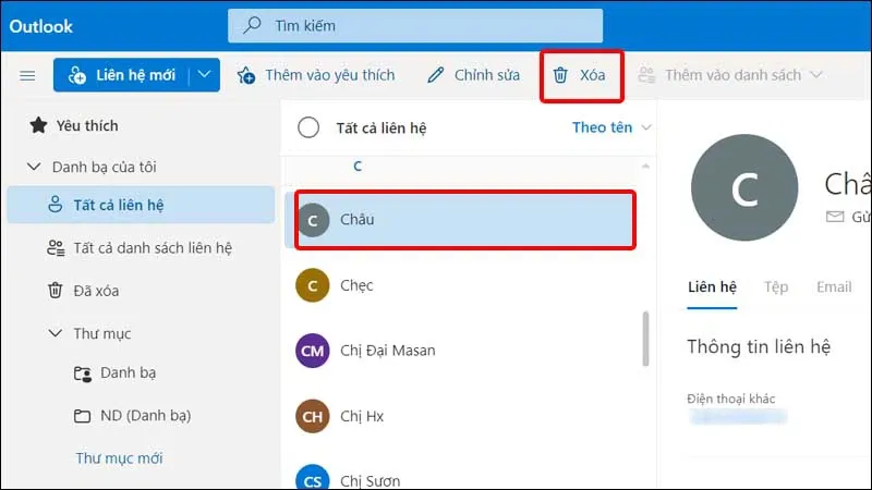 Hướng dẫn xóa liên hệ trong danh bạ Outlook một cách đơn giản