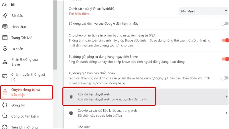 Hướng dẫn xóa toàn bộ dữ liệu duyệt web trên trình duyệt Brave