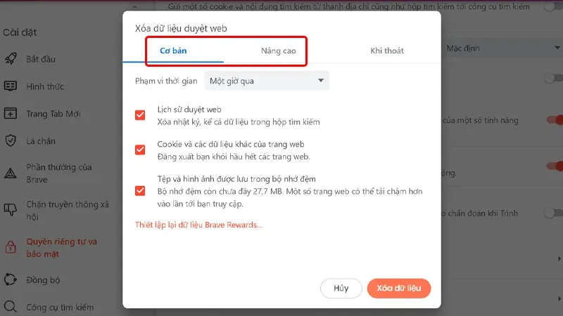 Hướng dẫn xóa toàn bộ dữ liệu duyệt web trên trình duyệt Brave