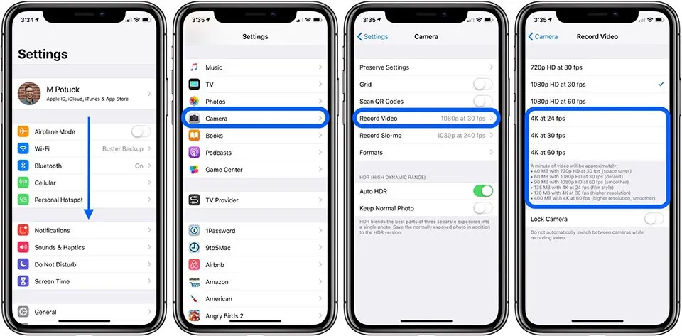 iPhone: Cách chỉnh cài đặt camera để quay video 4K