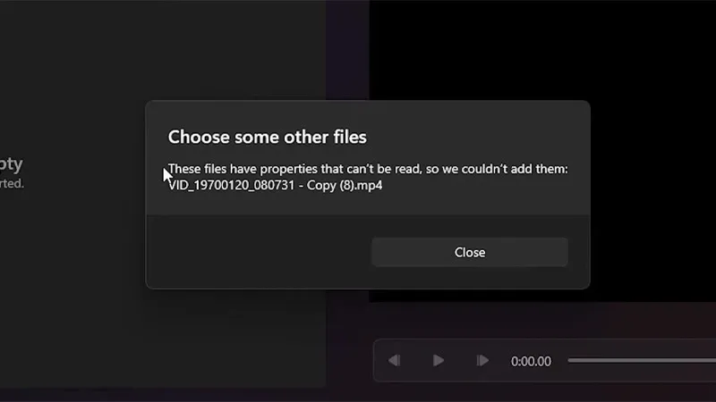 Khắc phục lỗi đọc thuộc tính của tệp tin trong ứng dụng Video Editor