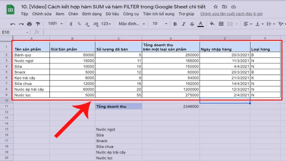 Khám phá chi tiết hai hàm kết hợp SUM và FILTER trong tiện ích Google Sheet