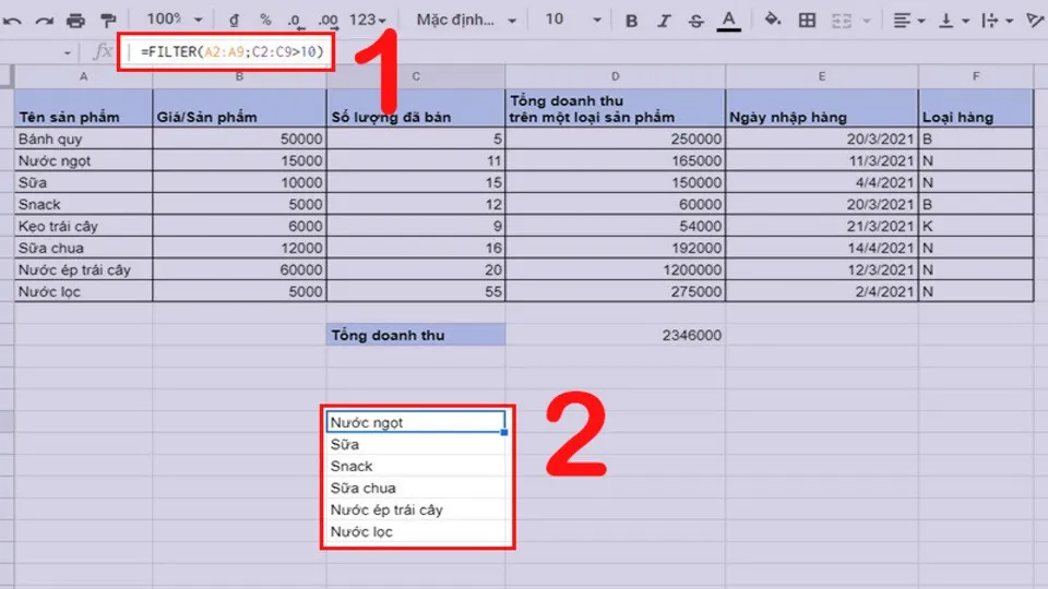 Khám phá chi tiết hai hàm kết hợp SUM và FILTER trong tiện ích Google Sheet