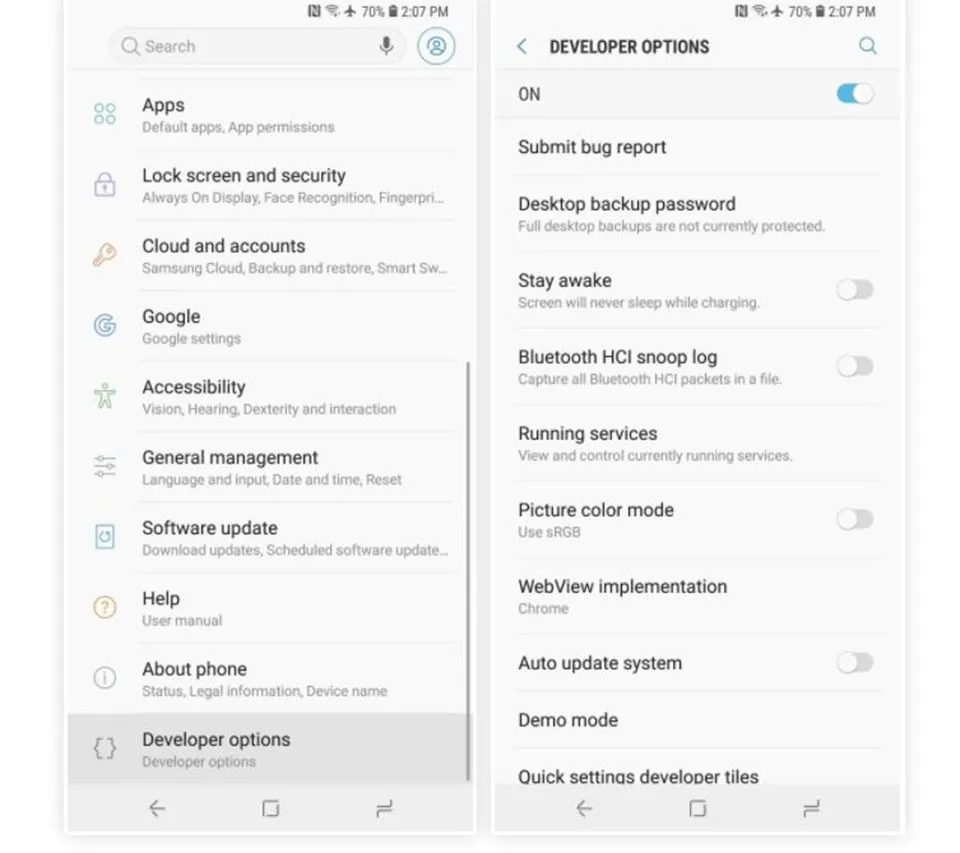 Kích hoạt tùy chọn nhà phát triển trên Galaxy S9 / Galaxy S9+
