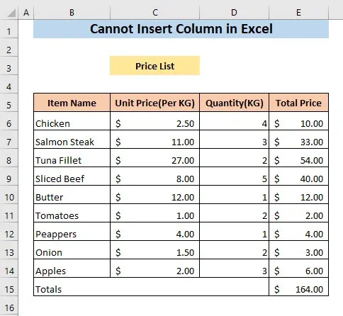 Làm gì khi Microsoft Excel không cho chèn cột?