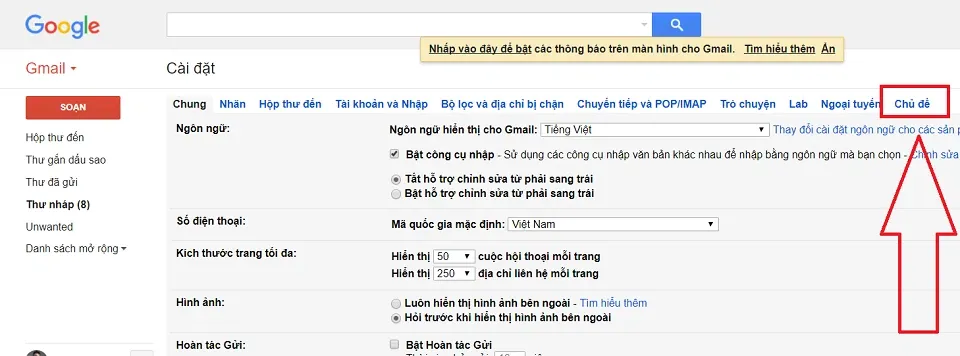 Làm thế nào để cài hình nền cho Gmail?