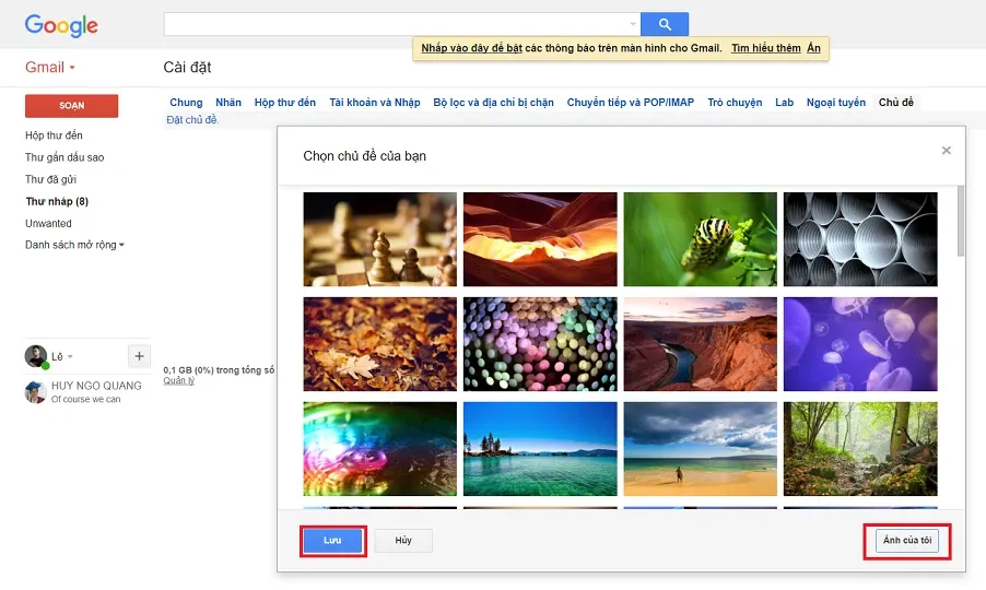 Làm thế nào để cài hình nền cho Gmail?