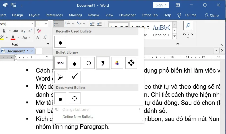 Làm thế nào để chèn dấu đầu dòng trong Word? Dưới đây là cách thực hiện