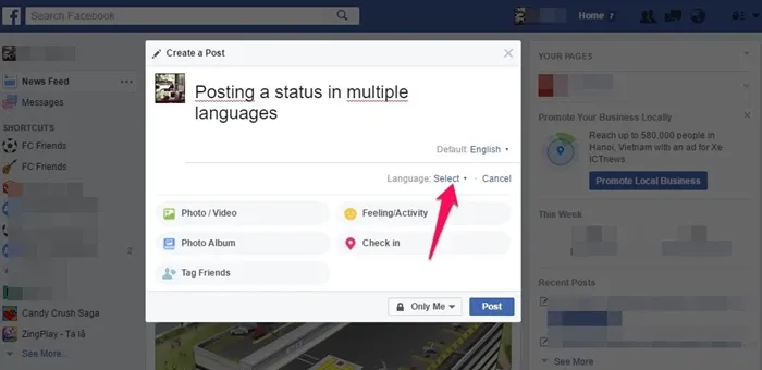 Làm thế nào để đăng status đa ngôn ngữ trên Facebook