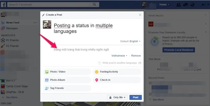 Làm thế nào để đăng status đa ngôn ngữ trên Facebook