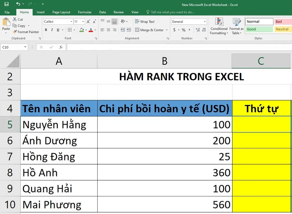 Làm thế nào để sử dụng hàm xếp hạng trong Excel?