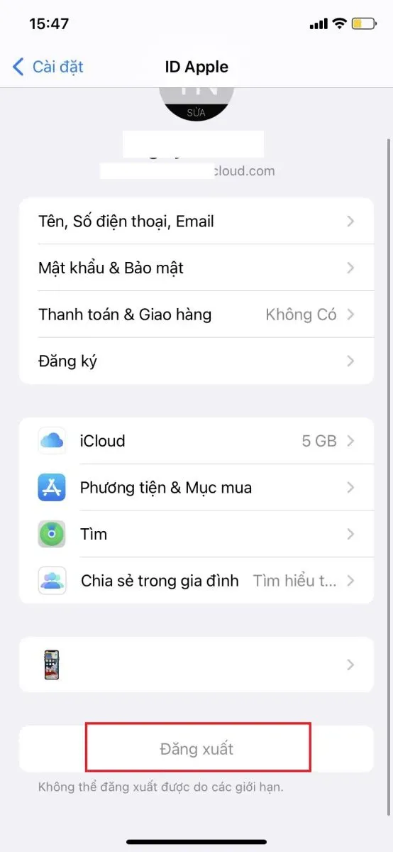 Làm thế nào khi ID Apple bị mờ không đăng xuất được?