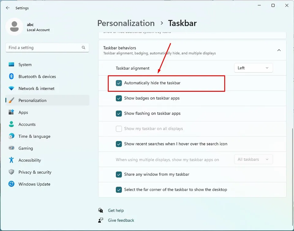 Mách bạn cách ẩn và bỏ ẩn thanh Taskbar trong Windows 11