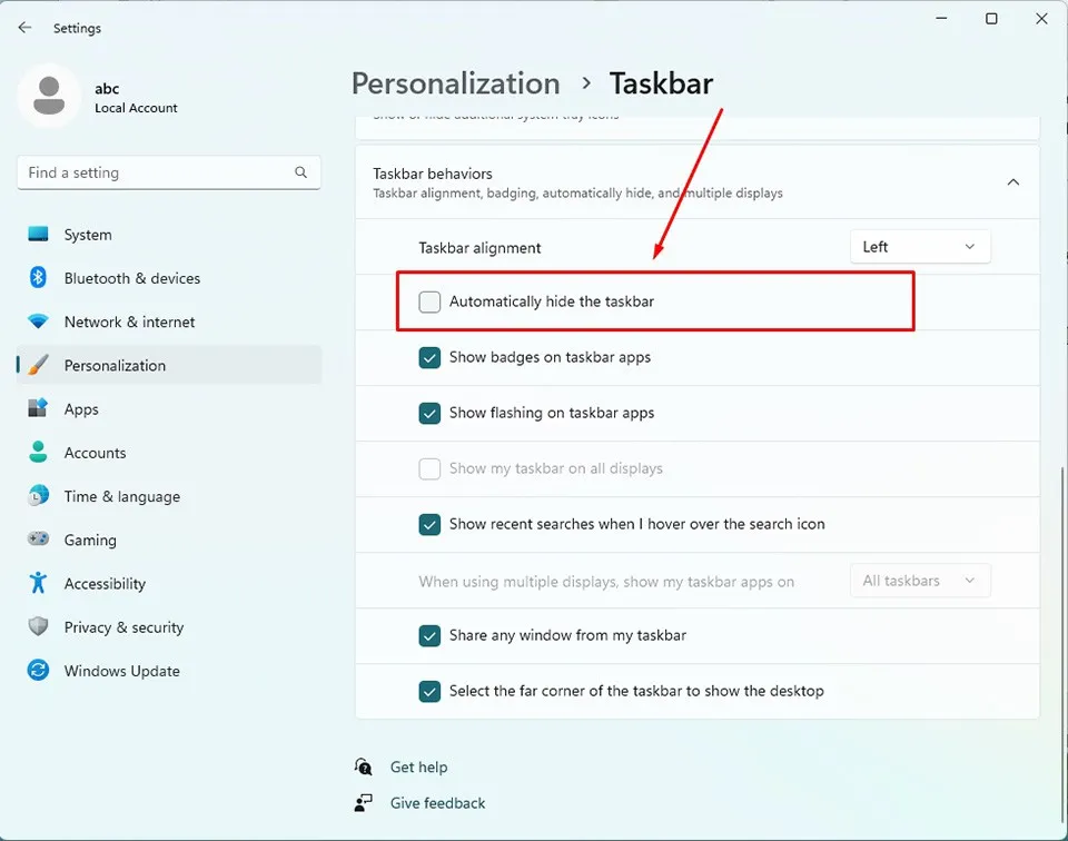 Mách bạn cách ẩn và bỏ ẩn thanh Taskbar trong Windows 11