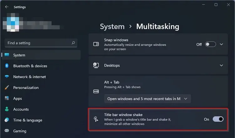 Mẹo bật hoặc tắt tính năng Window Shake trên Windows 11