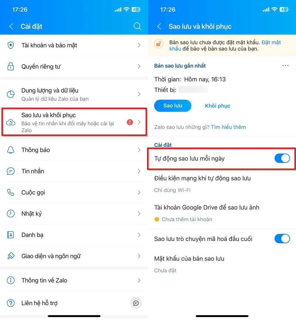 Mẹo bật tự động sao lưu Zalo mỗi ngày để bảo vệ dữ liệu của bạn không bị mất