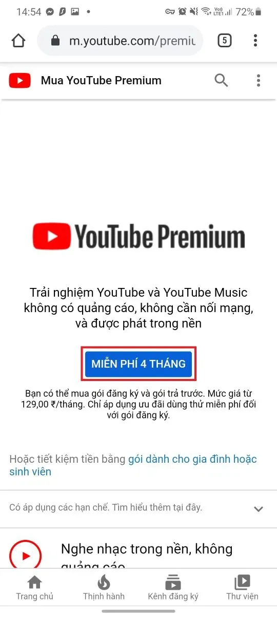 Mẹo đơn giản giúp bạn nhận 4 tháng YouTube Premium hoàn toàn miễn phí