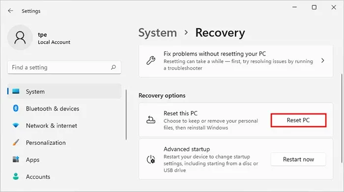 Mẹo khôi phục cài đặt gốc Windows 11 không cần mật khẩu Admin