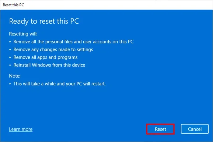 Mẹo khôi phục cài đặt gốc Windows 11 không cần mật khẩu Admin