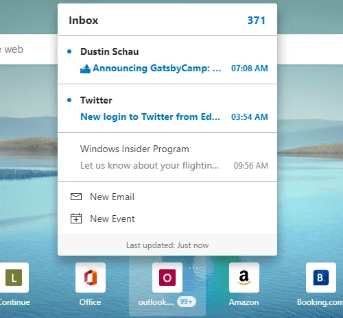 Mẹo kiểm tra mail trong Microsoft Edge với Outlook Smart Tile