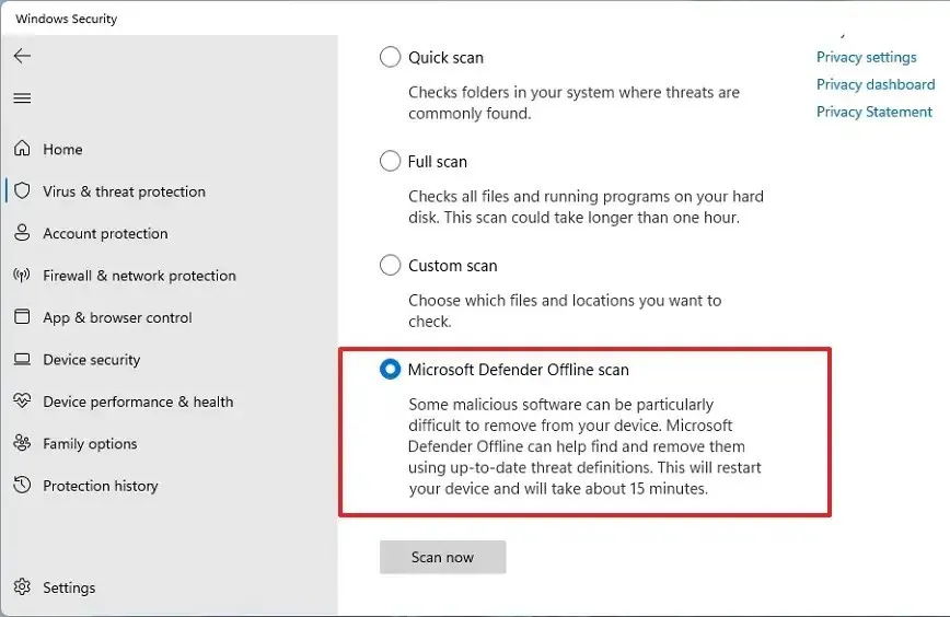 Mẹo sửa lỗi quét ngoại tuyến Windows Defender không hoạt động