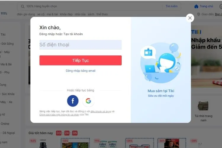 Mở Tiki siêu đơn giản và bắt đầu mua hàng online thật dễ dàng