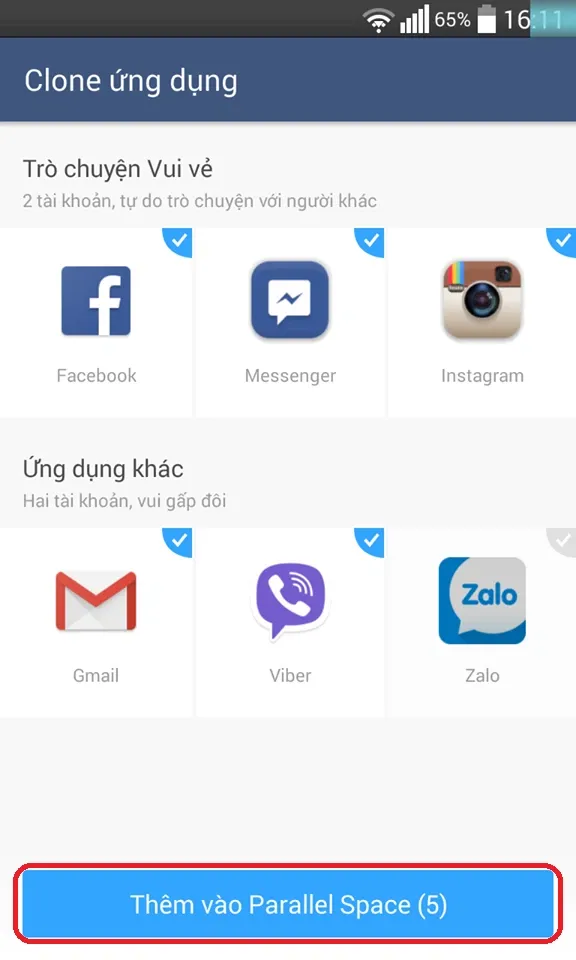 Nhân bản ứng dụng với Parallel Space