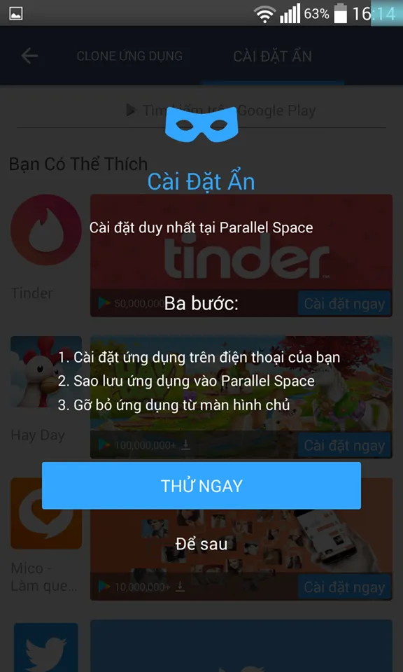 Nhân bản ứng dụng với Parallel Space