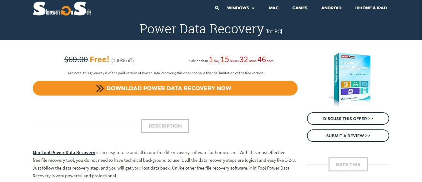 Phần mềm Power Data Recovery khôi phục dữ liệu cho máy tính giá 69 USD đang miễn phí đến 11/01