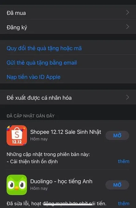 Quản lý các ứng dụng và game đã mua trên App Store