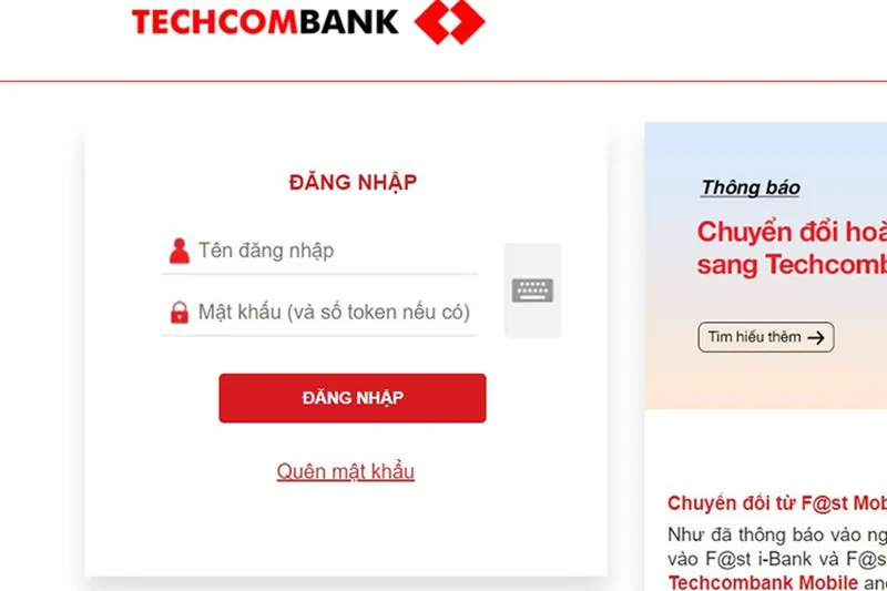 Quên mật khẩu Techcombank lấy lại bằng cách nào?