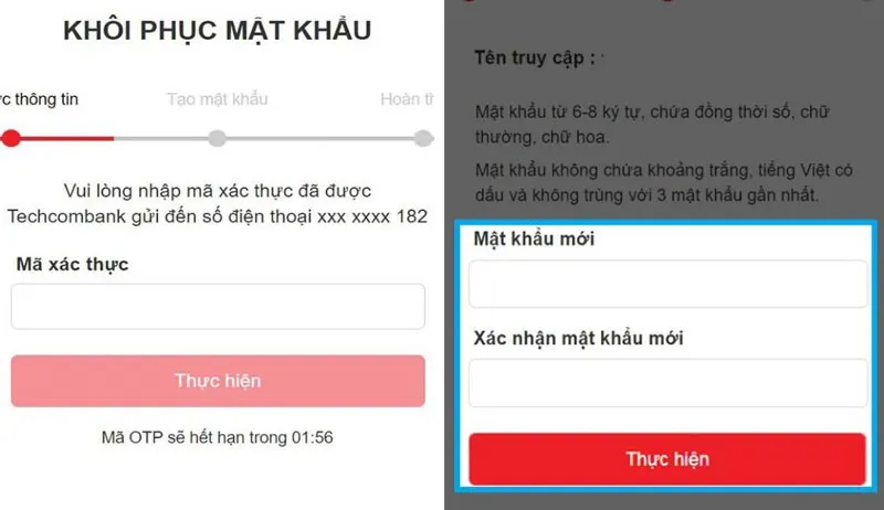 Quên mật khẩu Techcombank lấy lại bằng cách nào?