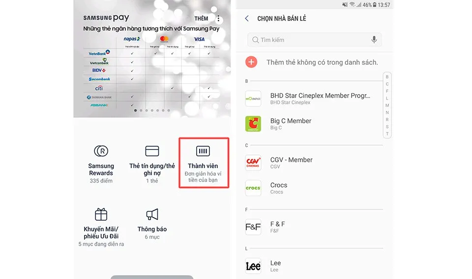 Samsung Pay cho tích hợp cả thẻ thành viên từ rạp phim đến siêu thị, nếu bạn chưa có thì đây là cách thực hiện