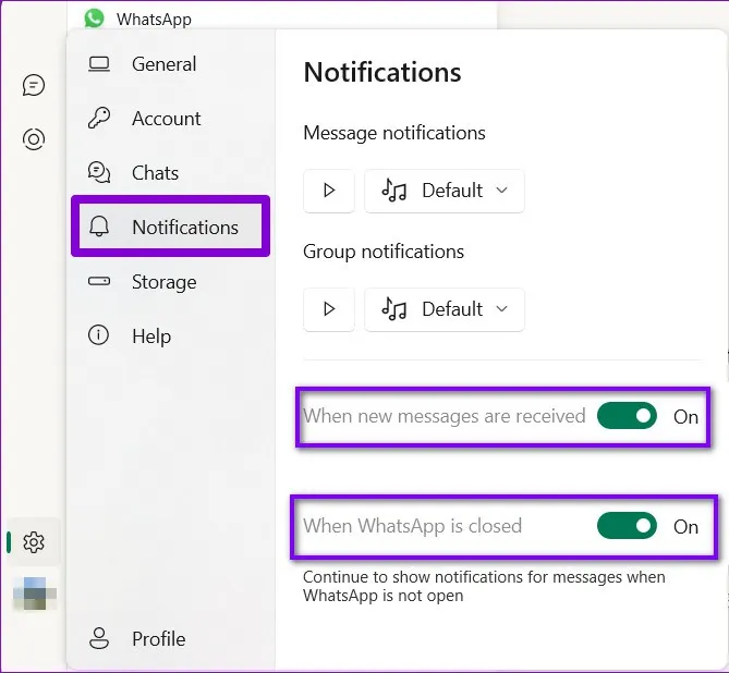 Sửa lỗi WhatsApp không hiển thị thông báo trên Windows 11