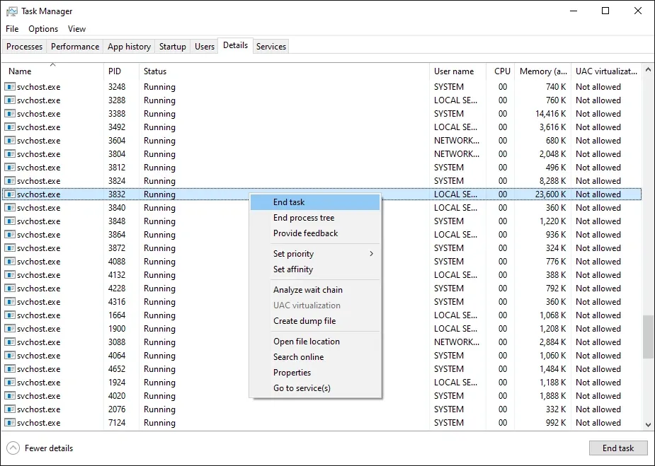 Svchost.exe chiếm nhiều bộ nhớ Windows và cách khắc phục