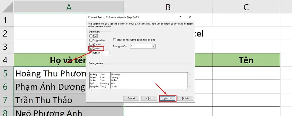 Tách họ tên trong Excel vô cùng đơn giản bằng 3 cách khác nhau