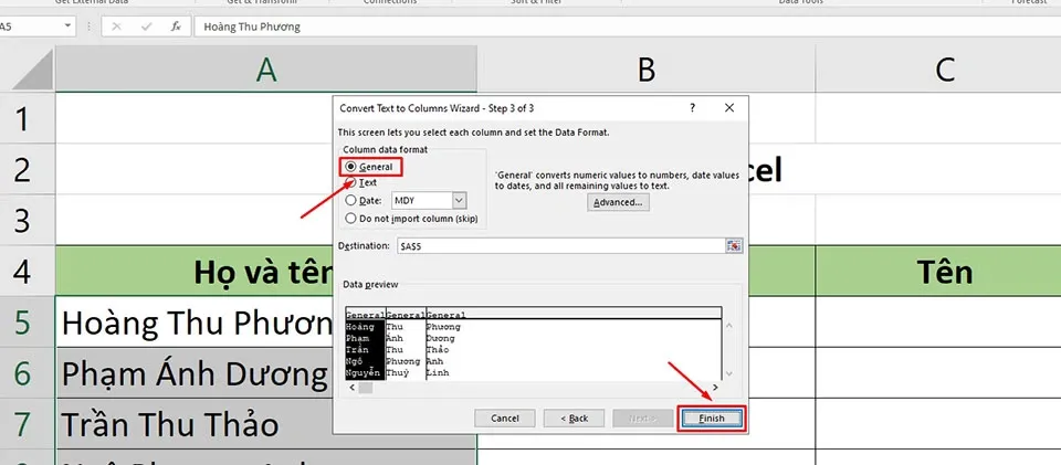 Tách họ tên trong Excel vô cùng đơn giản bằng 3 cách khác nhau