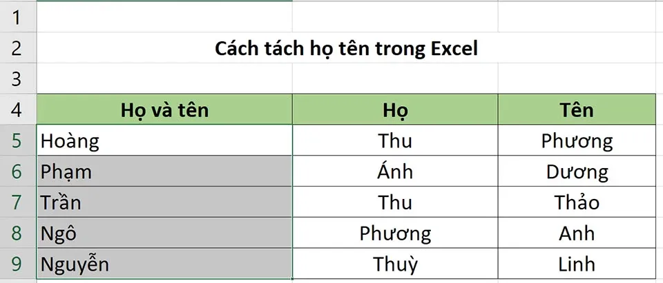 Tách họ tên trong Excel vô cùng đơn giản bằng 3 cách khác nhau