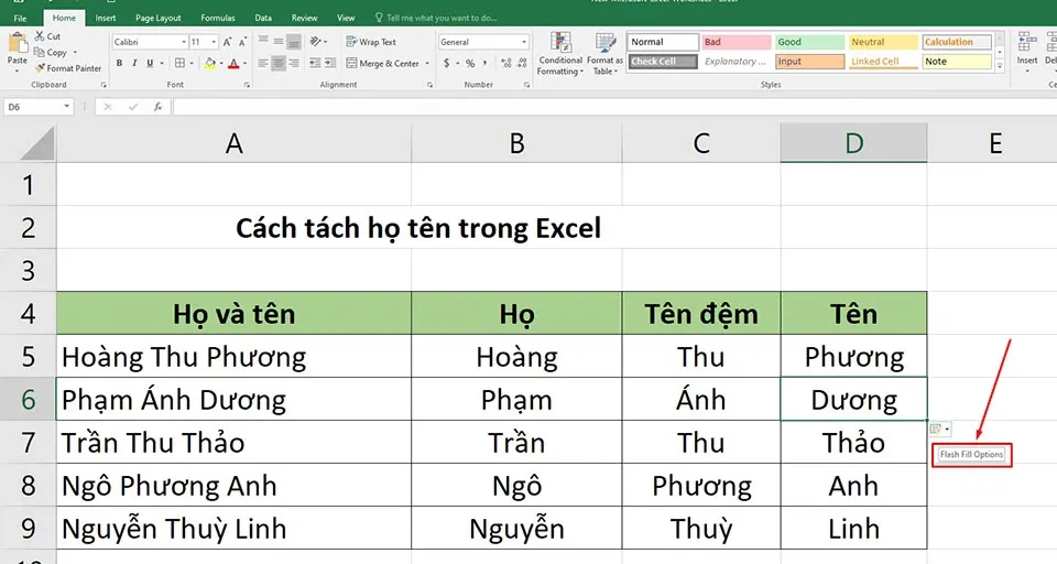 Tách họ tên trong Excel vô cùng đơn giản bằng 3 cách khác nhau