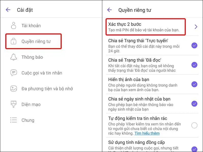 Tăng độ bảo mật cho Viber bằng cách thiết lập xác thực hai bước