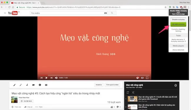 Tắt tính năng tự động phát video trên Facebook và website bất kì