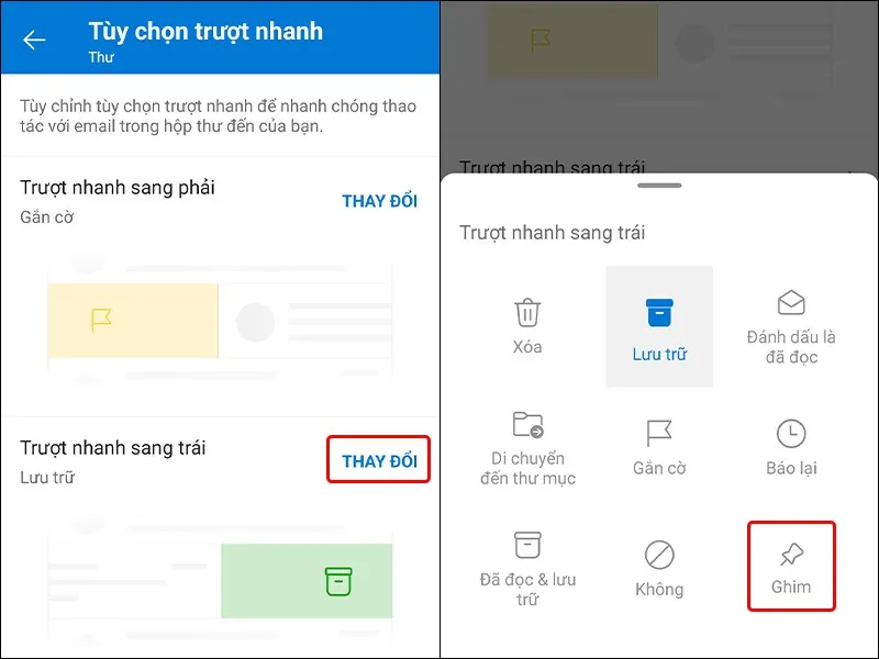 Thao tác nhanh chóng với email bằng tùy chọn trượt nhanh trên Outlook cực dễ