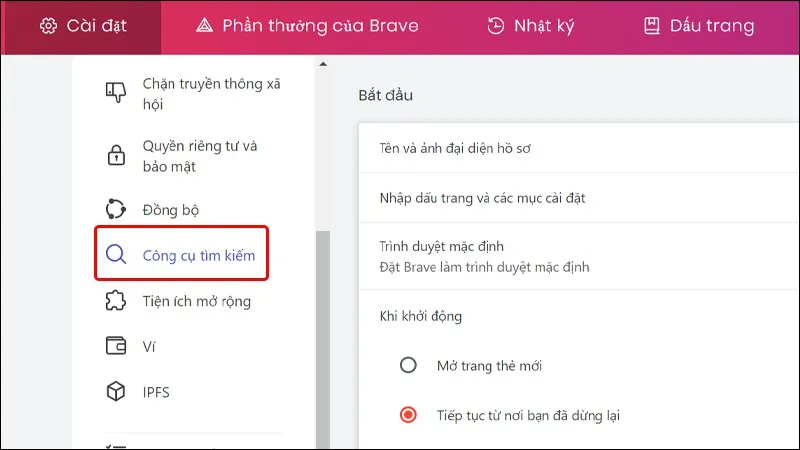 Thay đổi công cụ tìm kiếm cho trình duyệt Brave cực dễ