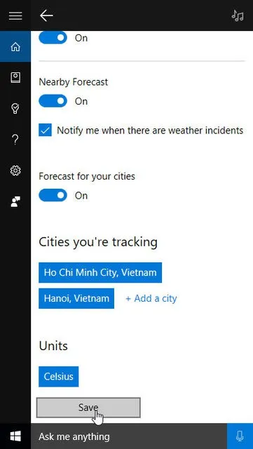 Thủ thuật biến Cortana thành trợ lý dự báo thời tiết ở các nơi bạn quan tâm