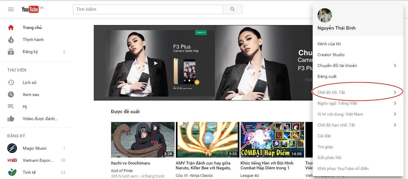 Thủ thuật kích hoạt chế độ Dark Mode trên Youtube