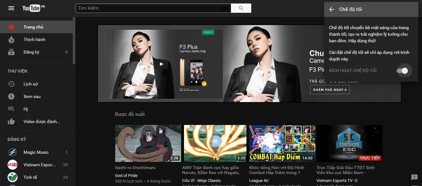 Thủ thuật kích hoạt chế độ Dark Mode trên Youtube