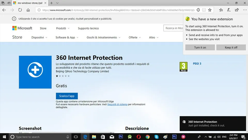 Tiện ích mở rộng 360 Internet Protection đã có trên Microsoft Edge