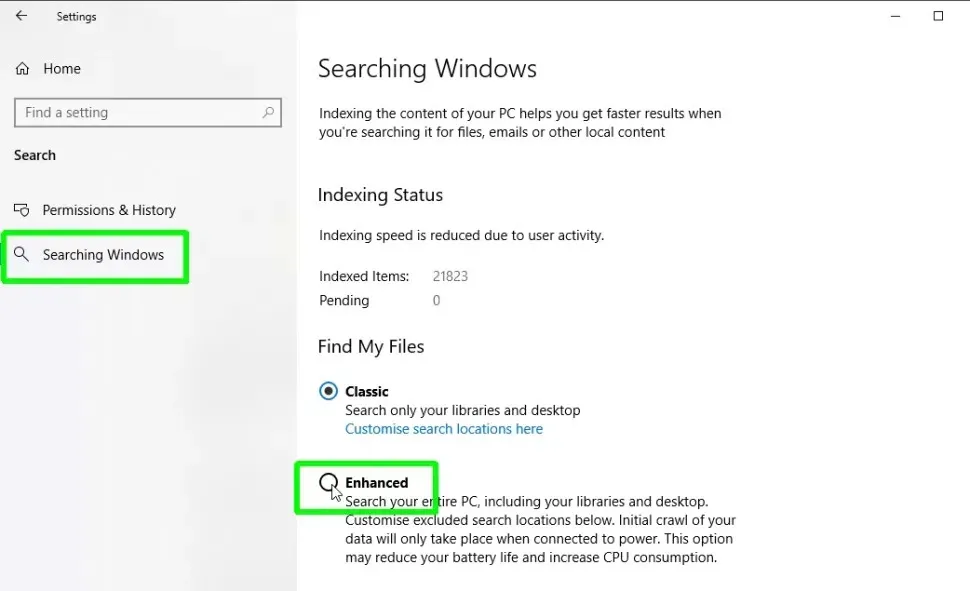 Tìm bất cứ thứ gì bằng Enhanced Search trên Windows 10