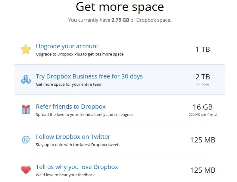 Tổng hợp các cách để có thêm dung lượng trên Dropbox