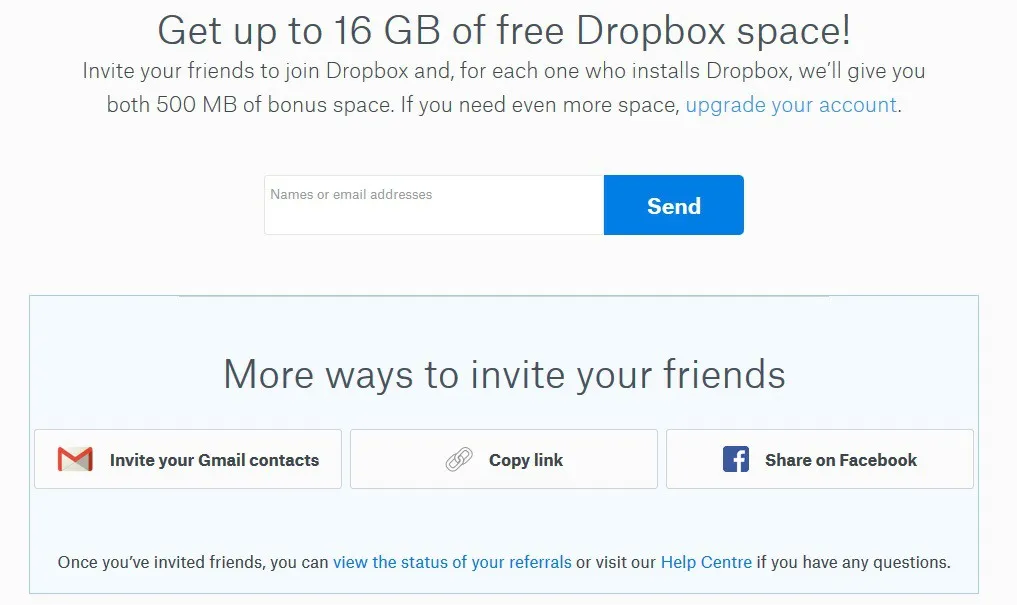 Tổng hợp các cách để có thêm dung lượng trên Dropbox